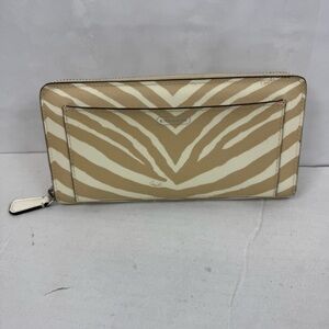 Coach Zebra Print Zip Around Continental Wallet Beige Ivory Canvas